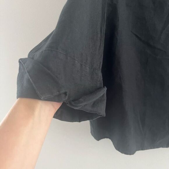 Women’s Blouse Top 100% linen 2X 3/4 sleeves Extra Large black button down - Picture 3 of 11